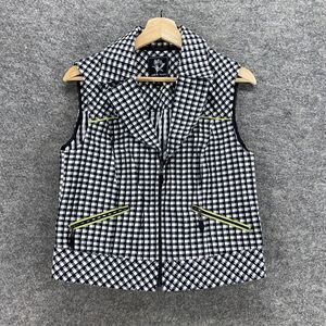 5/$45 Abbie Mags Top Women M Medium Black Plaid Full Zip  Cotton Sleeveless